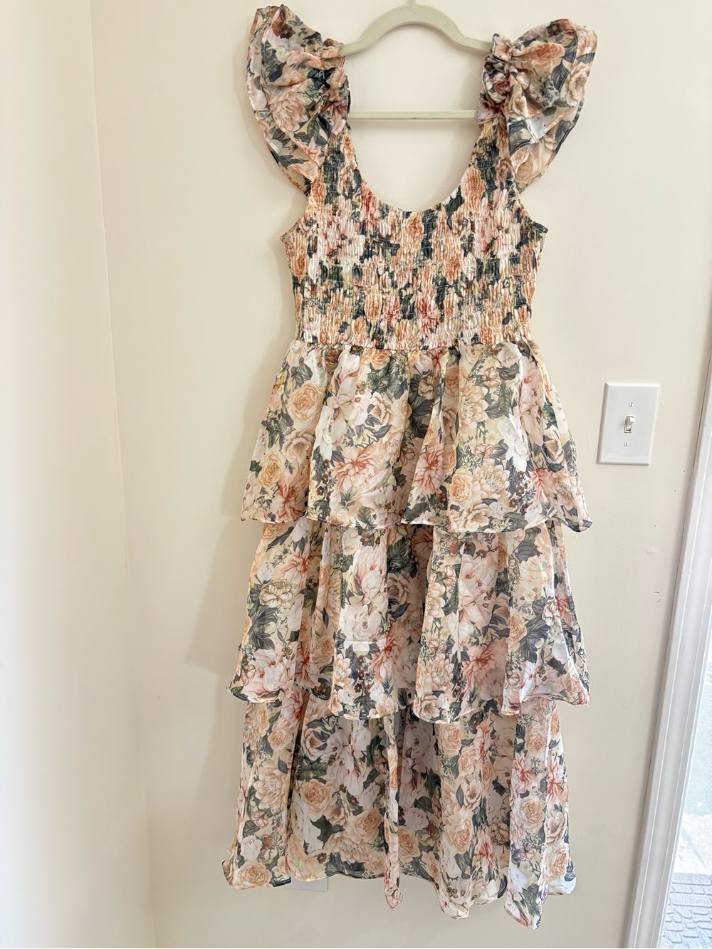 Sophie Forever & Always Organza Midi Dress Med Floral Smocked Tiered Cottagecore